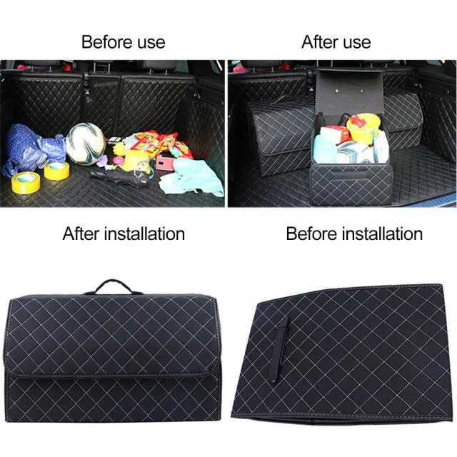 カー トランク オーガナイザー ボックス 大容量 自動車用 多用途 ツール 収納 バッグ 折りたたみ レザー 緊急 保管 ボックス 輸入品_5