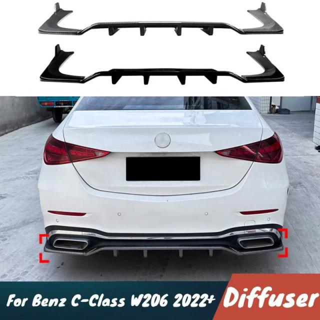 メルセデス・ベンツ Cクラス W206 式以降 C200 C43 AMG 用 リアバンパーディフューザー スプリッター スポイラー ブラックカーボンボディキット 輸入品