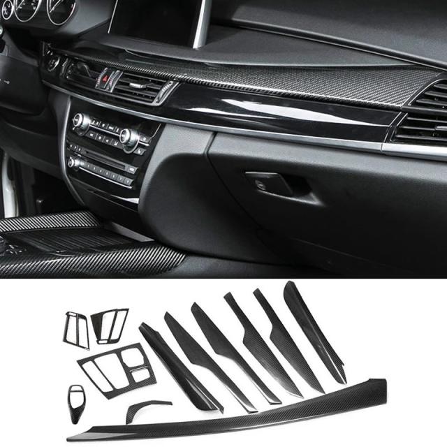 BMW X5 X6 F15 F16（2014-式）専用 本物カーボンファイバー センターパネル ドア内装トリム シフトノブカバー アクセサリー 輸入品