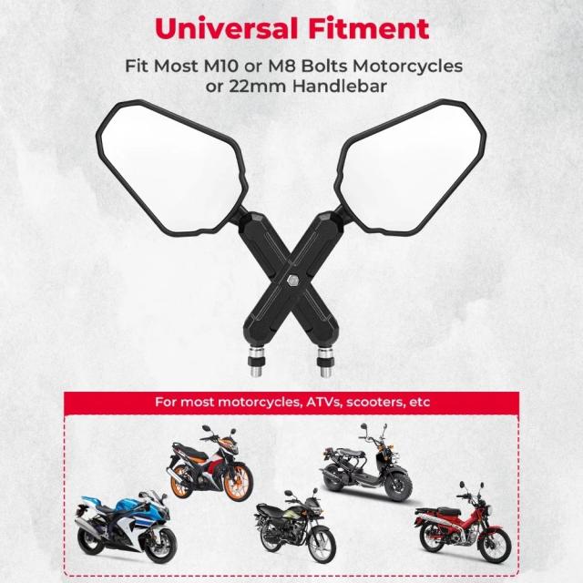 KEMIMOTO ユニバーサル フォールディング バイクミラー M8 M10 ボルト取付 360°調整 Eマーク対応 輸入品_2