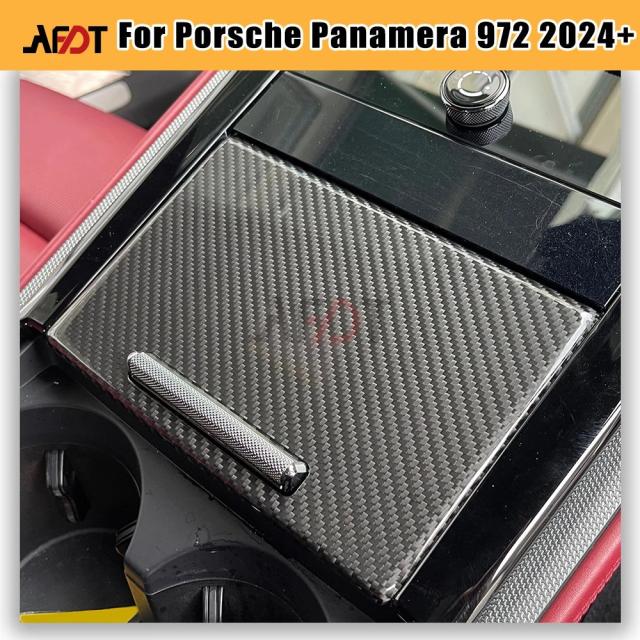 LHDRHD 3Kツイル織リアルカーボン 2024-2026 ポルシェ パナメーラ 972 GTS 4S ターボ S E-ハイブリッド 用 ストレージボックス スライドカバー ステッカー 輸入品