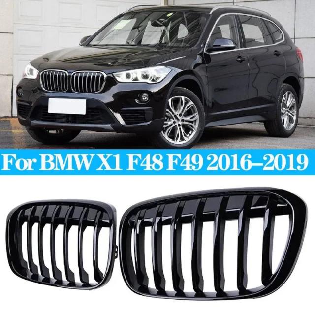 BMW X1 F48 F49用 グロッシーブラック フロントキドニーグリル シングルライン レーシンググリル 2016-2019 アクセサリー 輸入品