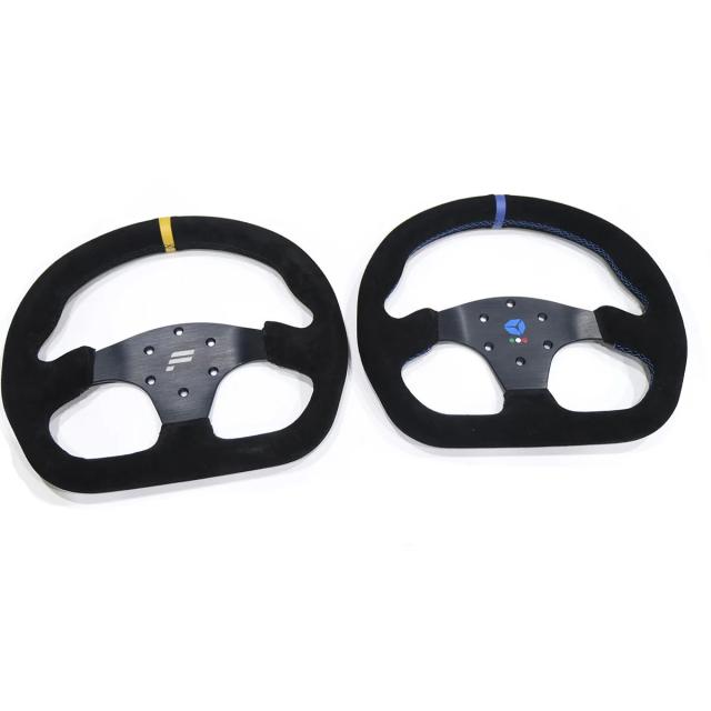 13インチ 330mm Dタイプ ステアリングホイール スエード フラットゲーム用 ブルーイエローリング 輸入品