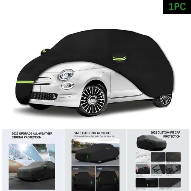 防水カーバーカバー 210T カスタム アウトドアプロテクション ストームフード (ブラック) 2007- 2008年式 フィアット500/500C/500E アバルト/ニューフィアット500 専用 輸入品