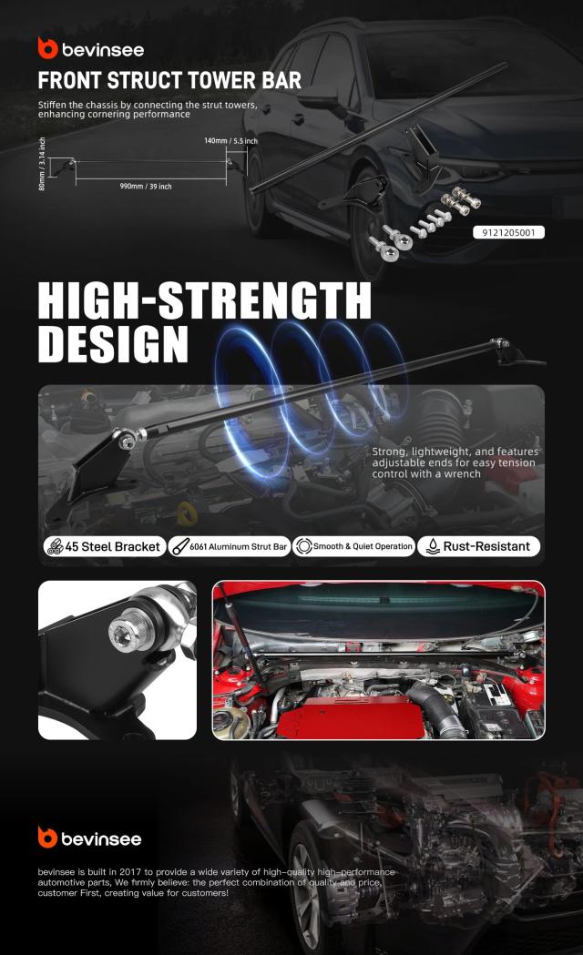 BEVINSEE パフォーマンス フロントストラットタワーバー VW Golf MK7/7.5 GTI/R 対応 輸入品_13