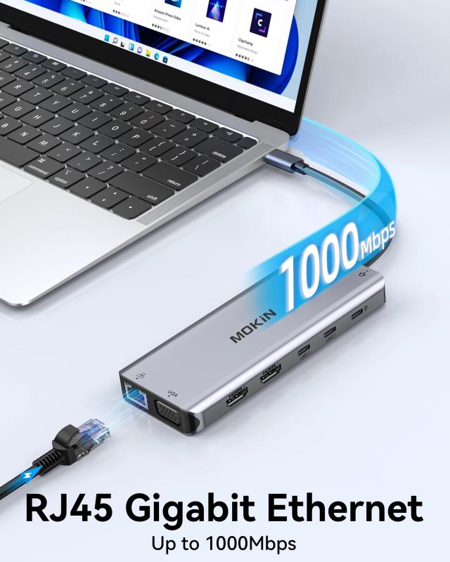 MOKiN USB C HUB 4K 60Hz Type C 変換アダプター HDMI DP VGA ギガビットイーサネット USB 3.1 PD 100W 給電 Macbook Air Pro M2 M1 PC アクセサリー 輸入品_6