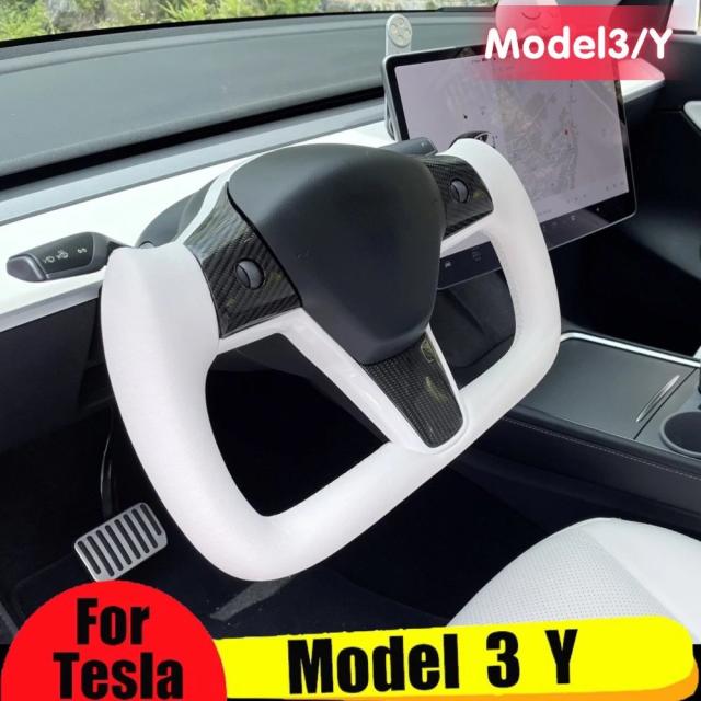 テスラ モデル3/Y 2024 専用 350mm 本革ヨークハンドルステアリングホイール カースタイリング 輸入品