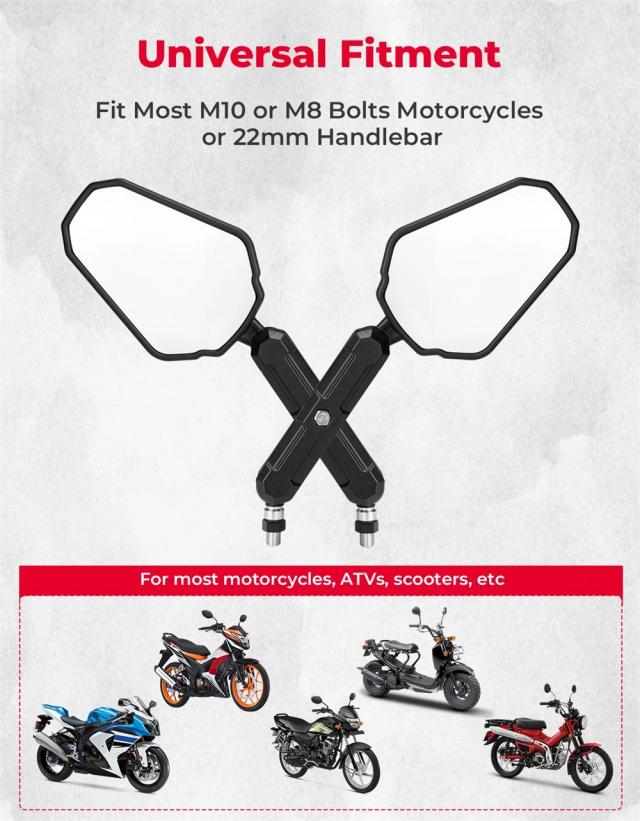 KEMIMOTO ユニバーサル フォールディング バイクミラー M8 M10 ボルト取付 360°調整 Eマーク対応 輸入品_9