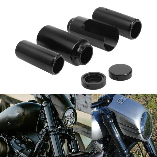 ハーレーダビッドソン Softail Street Bob FXBB Low Rider FXLR 107用 フロントフォークカバー チューブキャップセット アルミブラック (2018-式対応) 輸入品