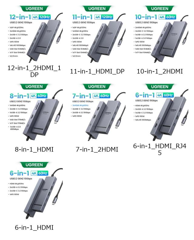 UGREEN 12-in-1 USBハブ Type-C 変換 2HDMI 4K120Hz DP USB3.2 10Gbps SD/TF RJ45 PD100W MacBook Dell HP ノートPC アクセサリー ドッキングステーション 輸入品_1