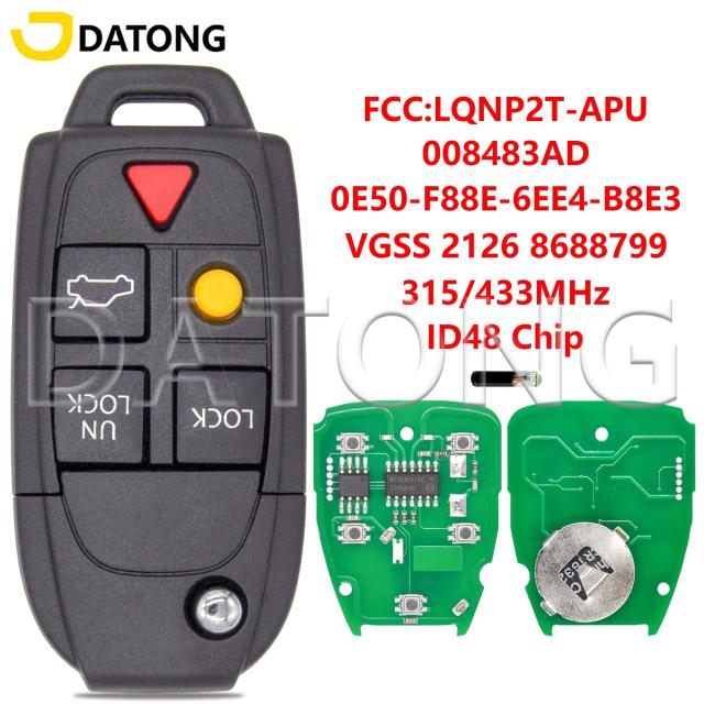 ダートン ワールドカーレモートキー Volvo XC70 XC90 S60 S80 V70 2004-2015年用 ID48チップ 315/433MHz 8688799 8688800 LQNP2T-APU 輸入品