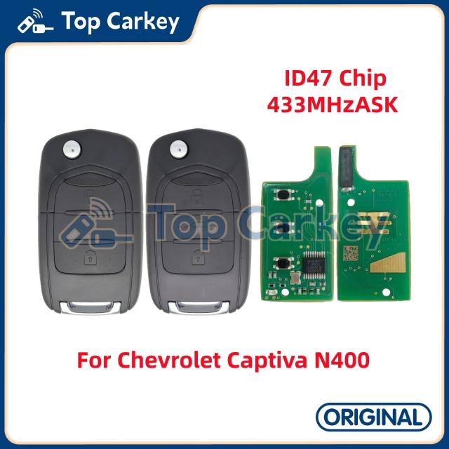 TopCarkey オリジナル 折りたたみリモートキー フォブ ID47 PCF7961X チップ 433MHz シボレー キャプティバ N400 対応 輸入品