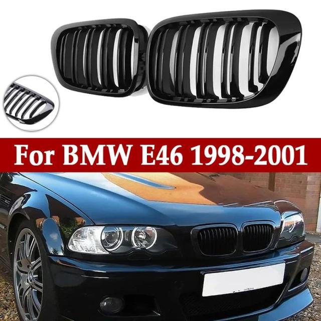BMW 3シリーズ E46 フロントキドニーグリル 1998-2001年 2/4ドア 318i 320i 325i 330i 用 グロスブラック レーシンググリル アクセサリー 輸入品