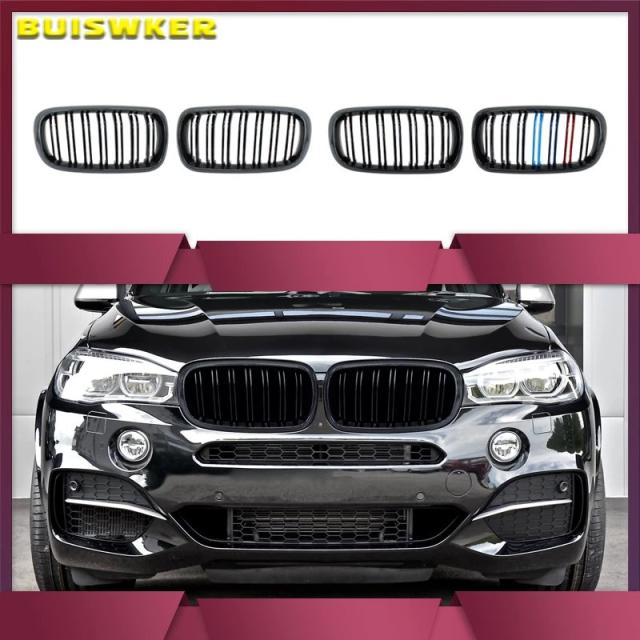 フロントボンネットキドニーグリル バンパー ブラックデュアルグリル 交換パーツ カーパーツ BMW F15 X5 F16 X6 2014-2017 適合 輸入品