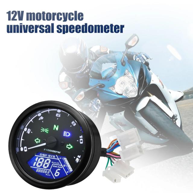 ユニバーサル バイク用 デジタルメーター スピードメーター オドメーター ギアインジケーター付き 12000km/h/mph アワーメーター タコメーター Honda Yamaha対応 輸入品