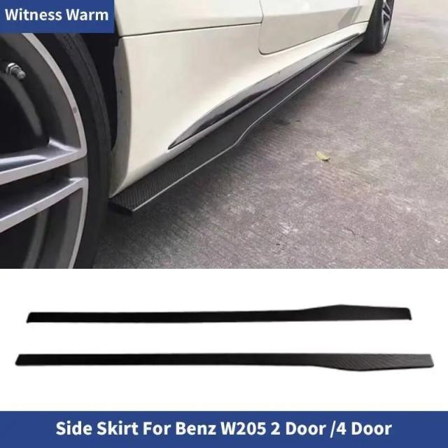 ABSブラックカーボン調サイドスカートエクステンションリップ メルセデス・ベンツ Cクラス W205 C205 C63 2ドア 4ドア 2015-2021 輸入品