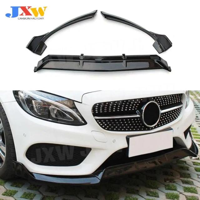 ABSフロントバンパーリップスポイラー メルセデスベンツ W205 C205 C200 C300 C43 AMG 2014-2020 用 バンパーチンスプリッター ボディキット 輸入品