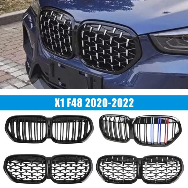 BMW X1 F48用 フロント グロスブラック キドニー ダイヤモンドグリル 2020 2021 2022 SUV sDrive18i sDrive20i xDrive20i 車両チューニングパーツ 輸入品