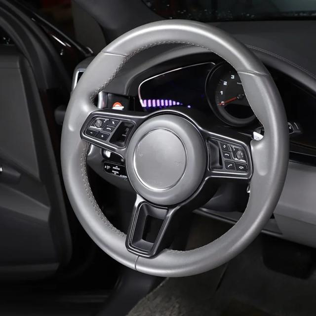 ポルシェ マカン カイエン パナメーラ 718 911 918 用 ABS マットブラック テクスチャー 内装ステアリングホイールカバー トリム インテリアアクセサリー 輸入品_5