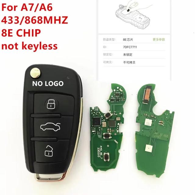 ノンスマート3ボタンフリップキー 車用リモートキー 868/433MHz 電子8Eチップ アウディ Q7 A6 2007-2012年用 輸入品