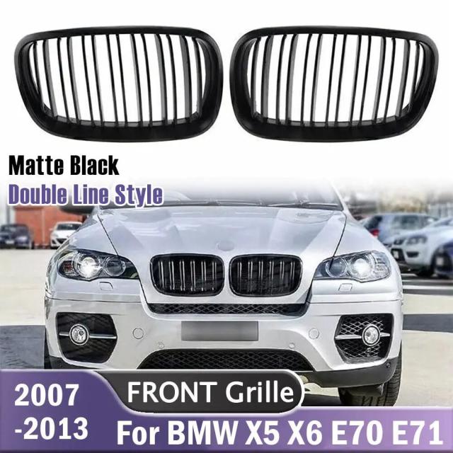 BMW X5 E70・X6 E71 2007-2013 対応 ABS製 フロントキドニーグリル ダブルライン マットブラック 品番：51137157687 51137157688 51137185223 輸入品