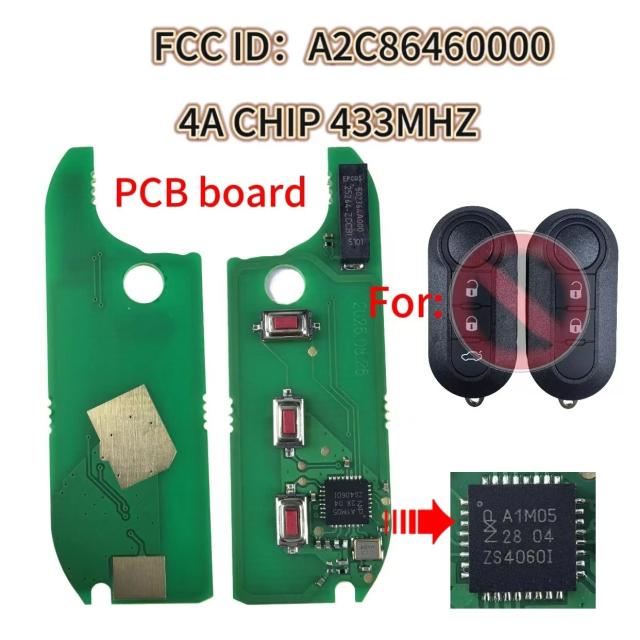 ジンシン PCB基板 pcf7945 4Aチップ 433MHz FCC:A2C86460000 車用リモートキー 基板 フィアット モビ ウノ フィオリーノ E マイス ストラーダ 専用 輸入品