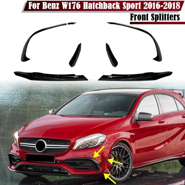 光沢ブラック フロントバンパーリップスポイラー スプリッター カナード ベント メルセデスベンツ W176 A200 A250 A45 AMG ハッチバック スポーツ 2016 2017 2018 輸入品