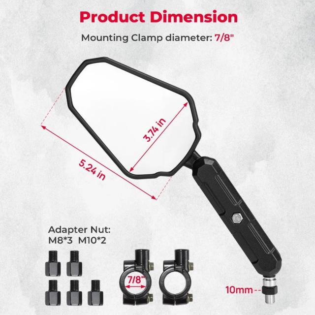 KEMIMOTO ユニバーサル フォールディング バイクミラー M8 M10 ボルト取付 360°調整 Eマーク対応 輸入品_4
