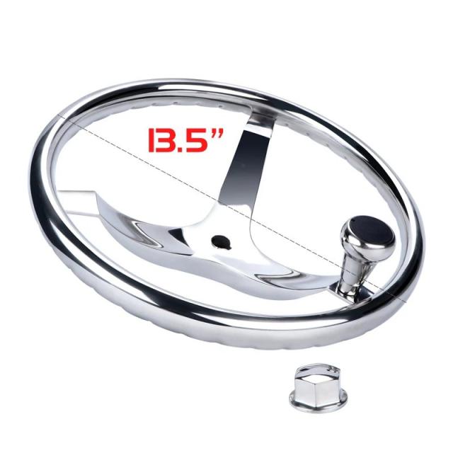 ステンレス製ボートステアリングホイール、3スポーク、直径13-1/2インチ、1/2インチまたは5/8インチナット対応 輸入品_8