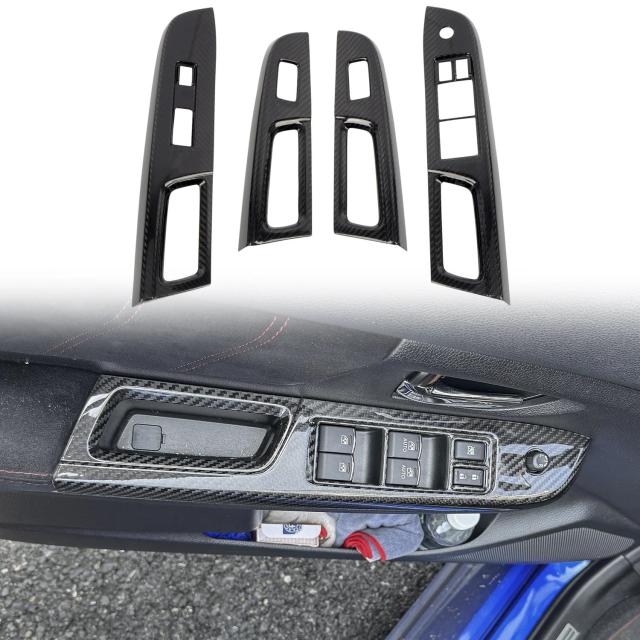 CGZ スバル WRX STi 2015-2021 リアルカーボン ドアアームレスト パワーウィンドウスイッチカバー トリム カーディテール 4点セット 輸入品