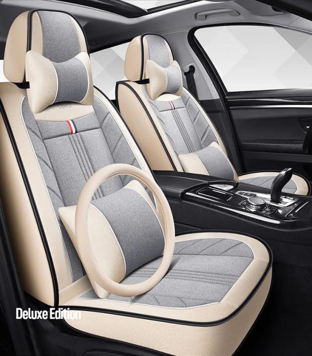 5個セット ユニバーサルカーシートカバー 麻 オールシーズン 自動車内装アクセサリー ほとんどのセダン・SUV・ピックアップトラック対応 輸入品