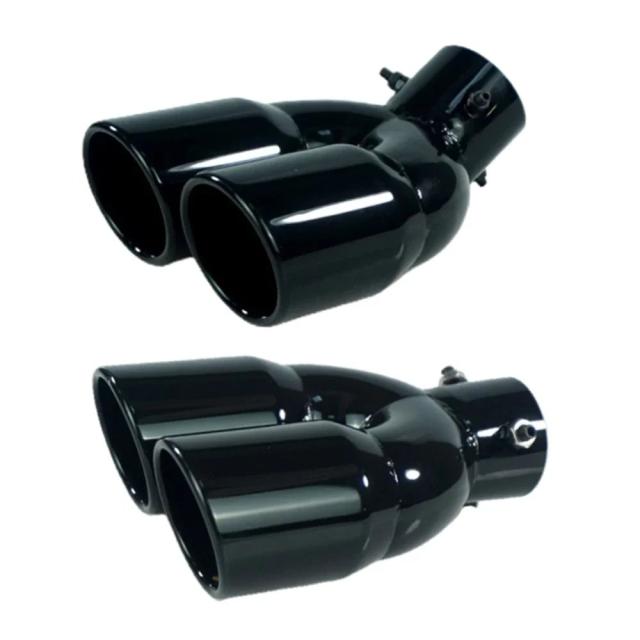 ユニバーサル 63mm カーフロントインレット ツインバレルリアエキゾーストチップ マフラーテールパイプ ブラックチタンアウトレット ステンレススチール カーアクセサリー 輸入品