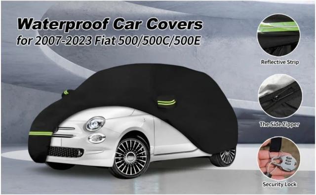 防水カーバーカバー 210T カスタム アウトドアプロテクション ストームフード (ブラック) 2007- 2008年式 フィアット500/500C/500E アバルト/ニューフィアット500 専用 輸入品