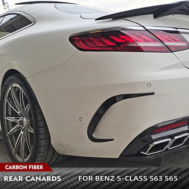 カーボンファイバー製 メルセデスベンツ Sクラス S550 S63 S65 AMG スポーツクーペ 2014-用 リアバンパー カナードフィン（カブリオレ非対応） 輸入品