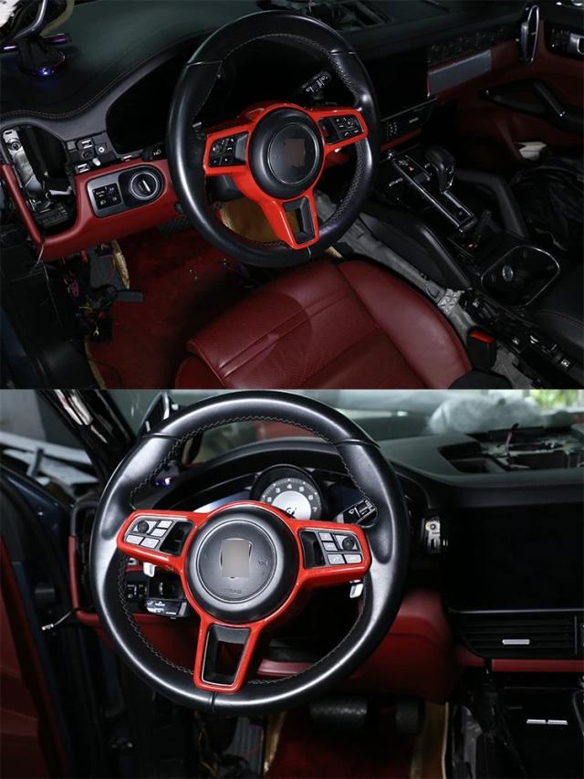 ポルシェ マカン カイエン パナメーラ 718 911 918 用 ABS マットブラック テクスチャー 内装ステアリングホイールカバー トリム インテリアアクセサリー 輸入品_8
