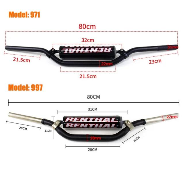 モーターサイクルハンドルバー 22/28mm RENTHAL 971/997 対応 ダートバイクグリップ ピットバイクアクセサリー KTM CRF KLX YZF 汎用 輸入品_3