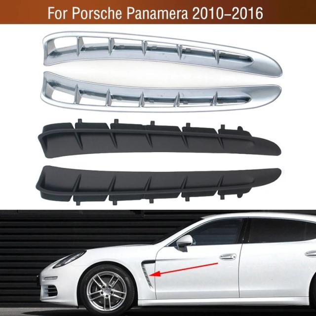 ポルシェ パナメーラ 2010-2016 年式 フロントドアフェンダーサイドエアベントアウトレットグリルトリムストリップカバー シルバー 輸入品
