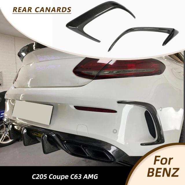 カーボンファイバー メルセデス・ベンツ Cクラス C205 C63 AMG クーペ 2015-2017 用 リアバンパー カナード スプリッター フィン FRP ブラック ボディキット 輸入品