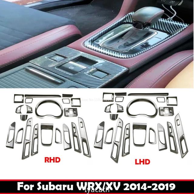 LHD RHD 対応 スバル WRX STI XV 2014-2020 用 ABSカーボン調 内装アクセサリー ドアハンドル ウィンドウスイッチ ATギアシフトボックスパネル 輸入品