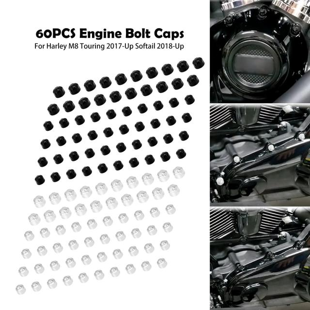 ハーレーダビッドソン M8ツーリング/ストリートグライド 以降 ソフテイル/ファットボーイ/ブレイクアウト 以降専用 エンジンボルトカバー ナットキャップ 60個セット 輸入品