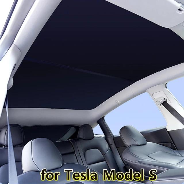 テスラモデルS用 遮熱プライバシーサンシェード 折りたたみ式ガラスルーフ・スカイライト用 サンルーフ日よけ 紫外線カットプロテクター 輸入品