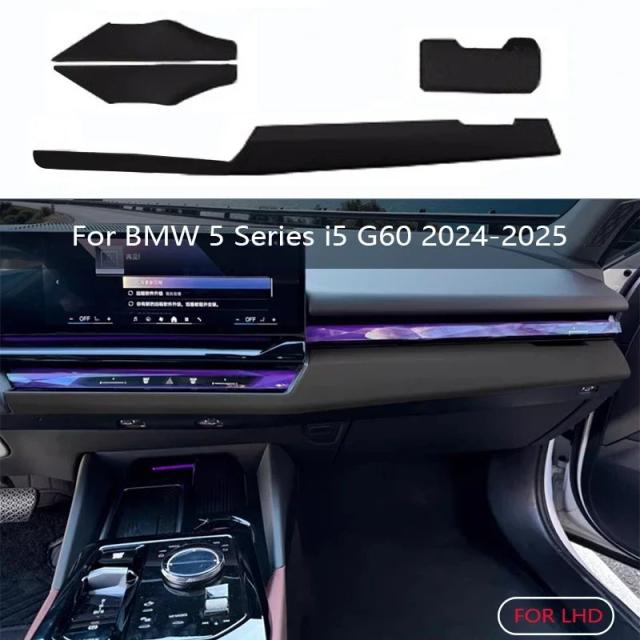 BMW 5シリーズ G60 i5 2024-2025 用 ブラックレザーセンターパネル ダッシュボード装飾カバー トリム LHD 輸入品