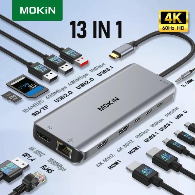 MOKiN USB-C HUB PD100W ドッキングステーション 4K 60Hz Type-C to HDMI DP 3 USB 3.1 ギガビットイーサネット for MacBook Pro Air M2 M1 輸入品