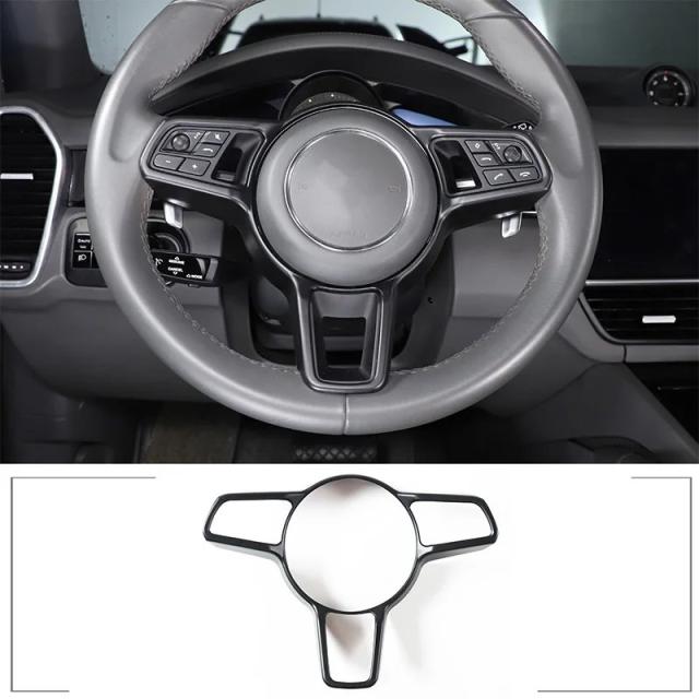 ポルシェ マカン カイエン パナメーラ 718 911 918 用 ABS マットブラック テクスチャー 内装ステアリングホイールカバー トリム インテリアアクセサリー 輸入品