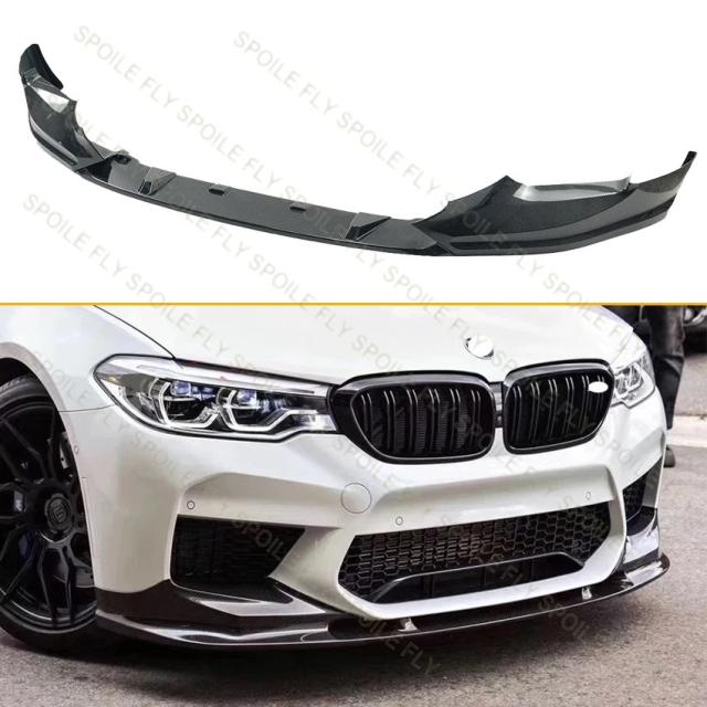 3X 2018-式 BMW F90 M5/M5C 用 フロントバンパーリップスポイラー スプリッター ディフューザーガード トリム ボディキット グロスブラックカーボン調 輸入品