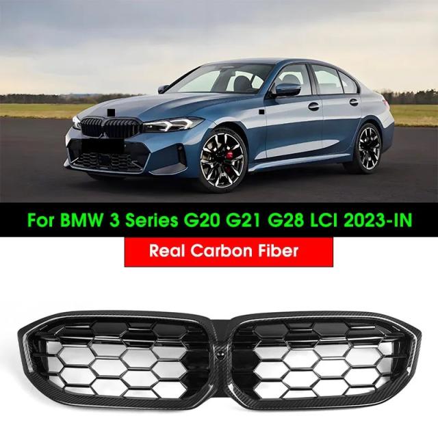 BMW 3シリーズ G20 G21 LCI 式 ツーリングカー フロントバンパー ボンネット キドニーグリル リアルドライカーボンファイバー レーシンググリル 交換パーツ 輸入品