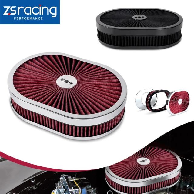 ZSRacing 12インチx2インチ オーバル スーパーフロースルー エアクリーナー 洗浄可能 SBC シボレー フォード クライスラー ダッジ 5-1/8キャブレター用 OFI131 輸入品