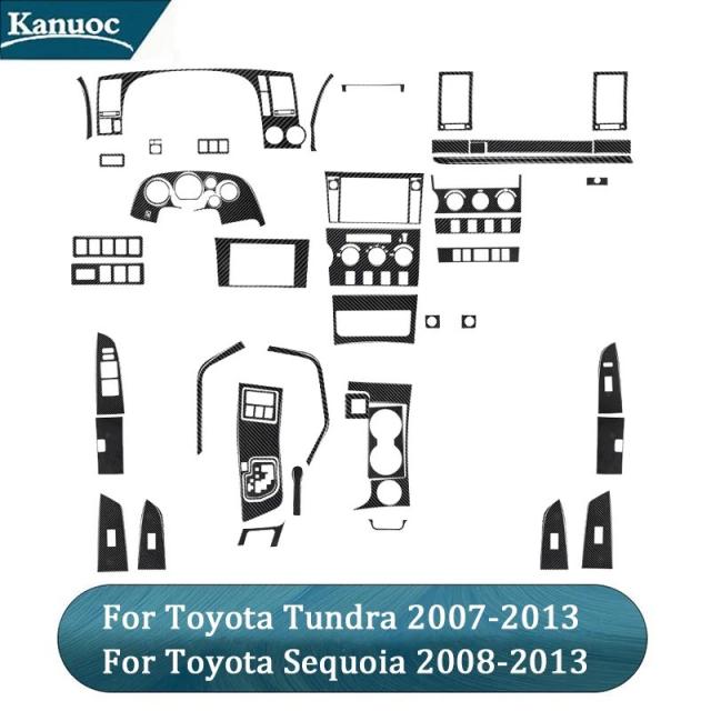 トヨタ タンドラ 2007-2013 年モデル シークオイア 2008-2013 年モデル 用 カーボンファイバー 風 ブラック 内装 ステッカー 輸入品