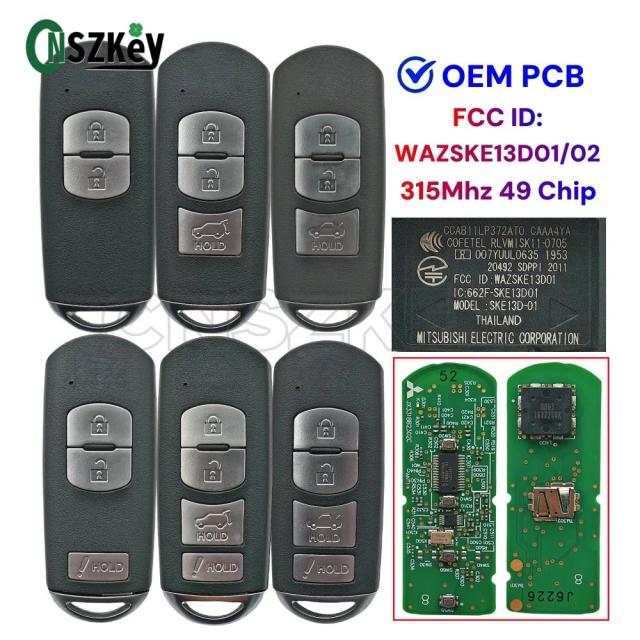 CNSZKEY FCC認証: WAZSKE13D01/02 OEM基板 315MHz ID49チップ スマートリモートキーフォブ マツダ アクセラ CX-4 CX-5 2013-式 SKE13D-01/02 輸入品