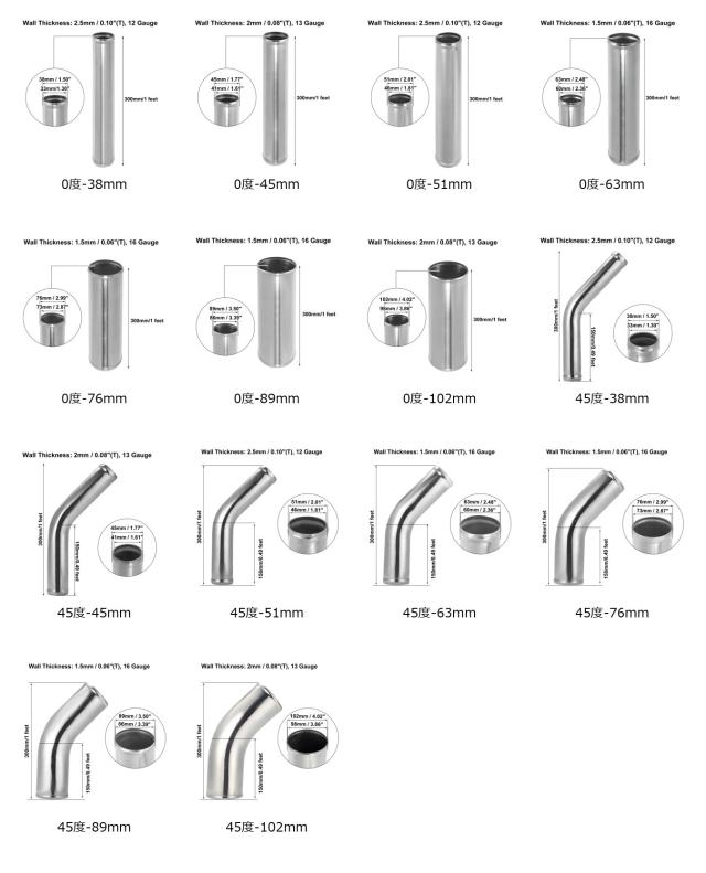 Uxcell アルミ合金チューブ OD 38/45/51/63/76/89/102mm インタークーラーパイプ エアインテークチューブ 0度 45度 300mm 車用 輸入品_1